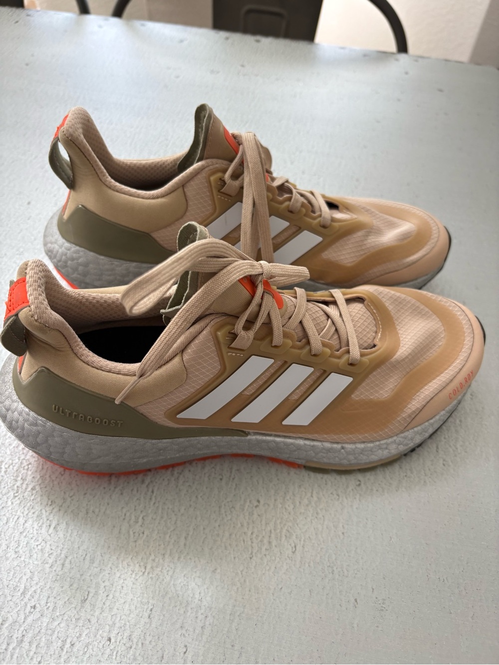adidas Kids Beige and Olive Ultraboost Sneakers with White Stripes